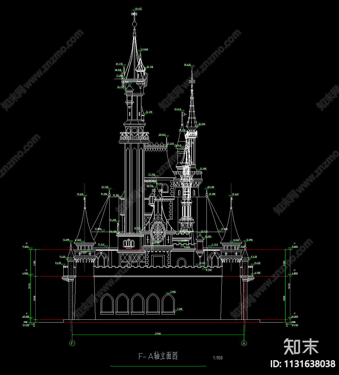 欧式城堡建筑cad施工图下载【ID:1131638038】