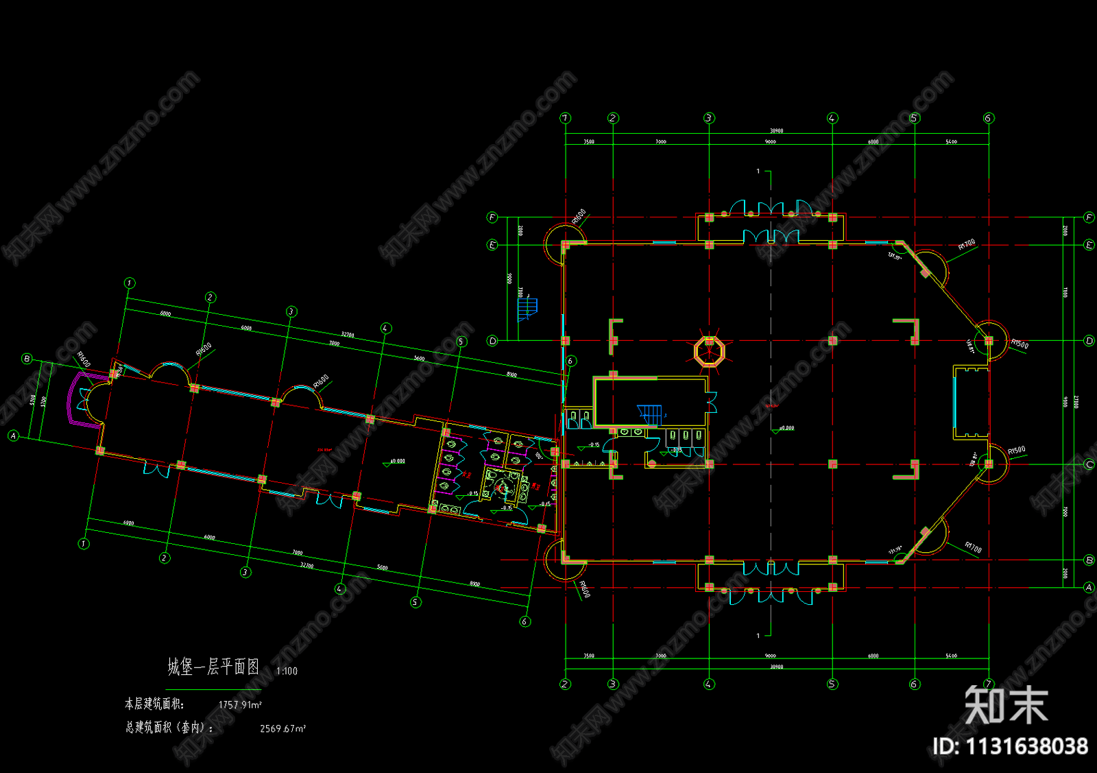 欧式城堡建筑cad施工图下载【ID:1131638038】