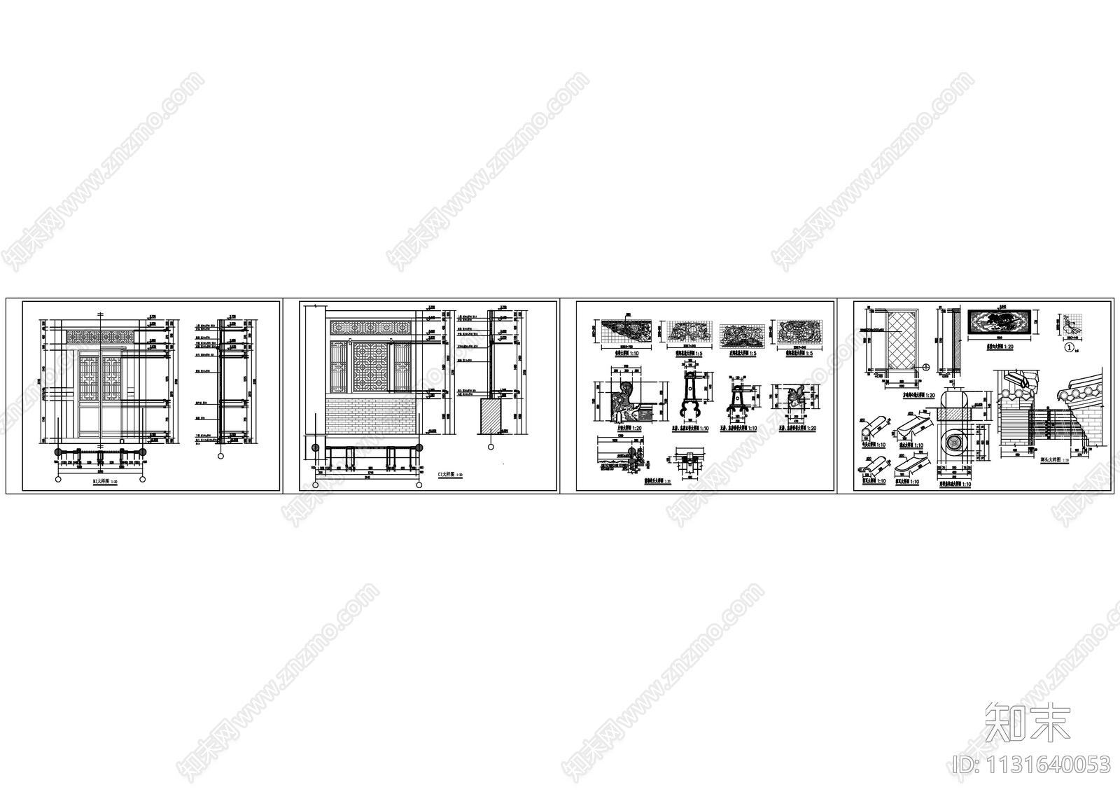 五间带廊偏坡房古建筑cad施工图下载【ID:1131640053】