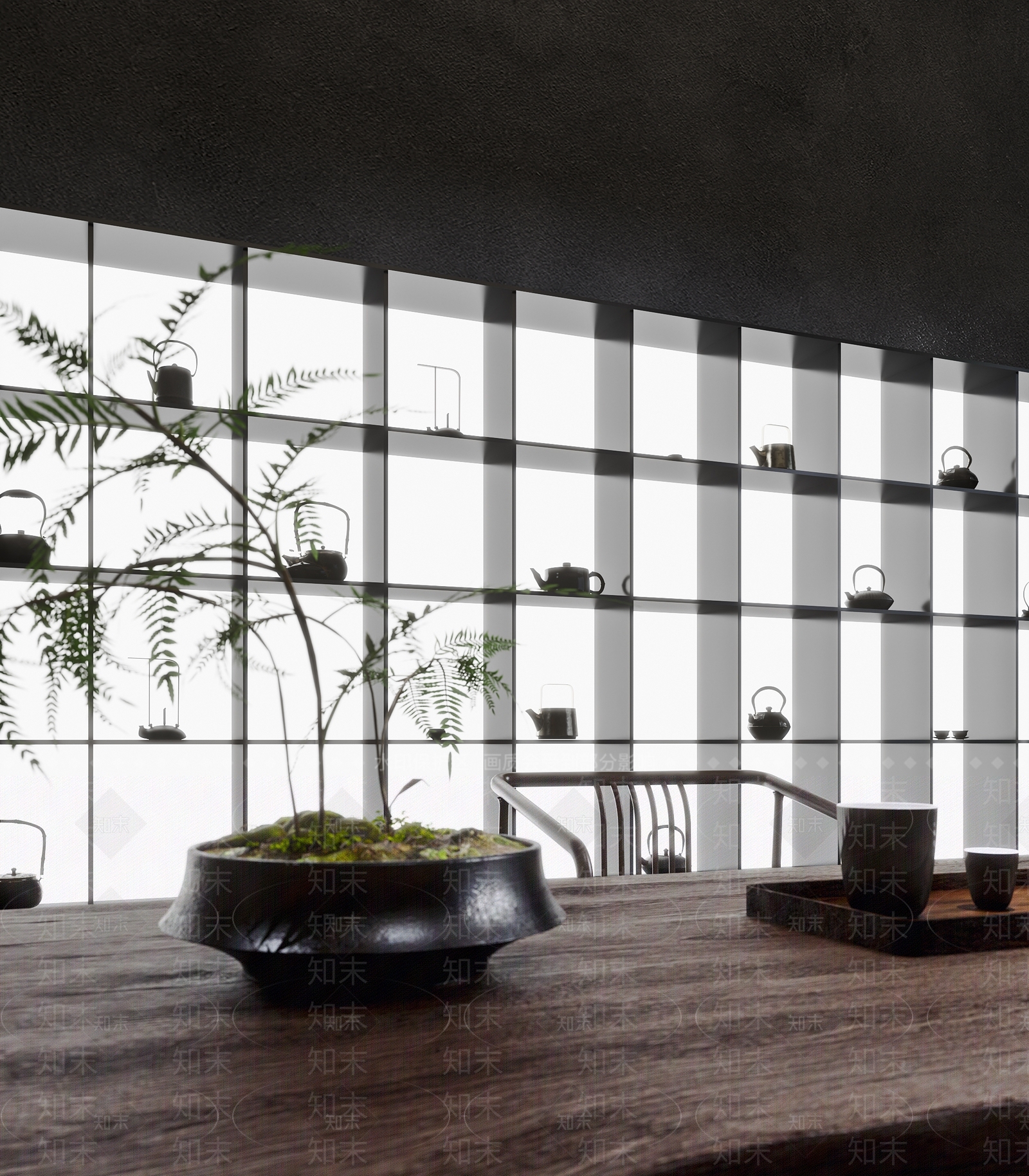 现代茶台盆景3D模型下载【ID:1131640720】
