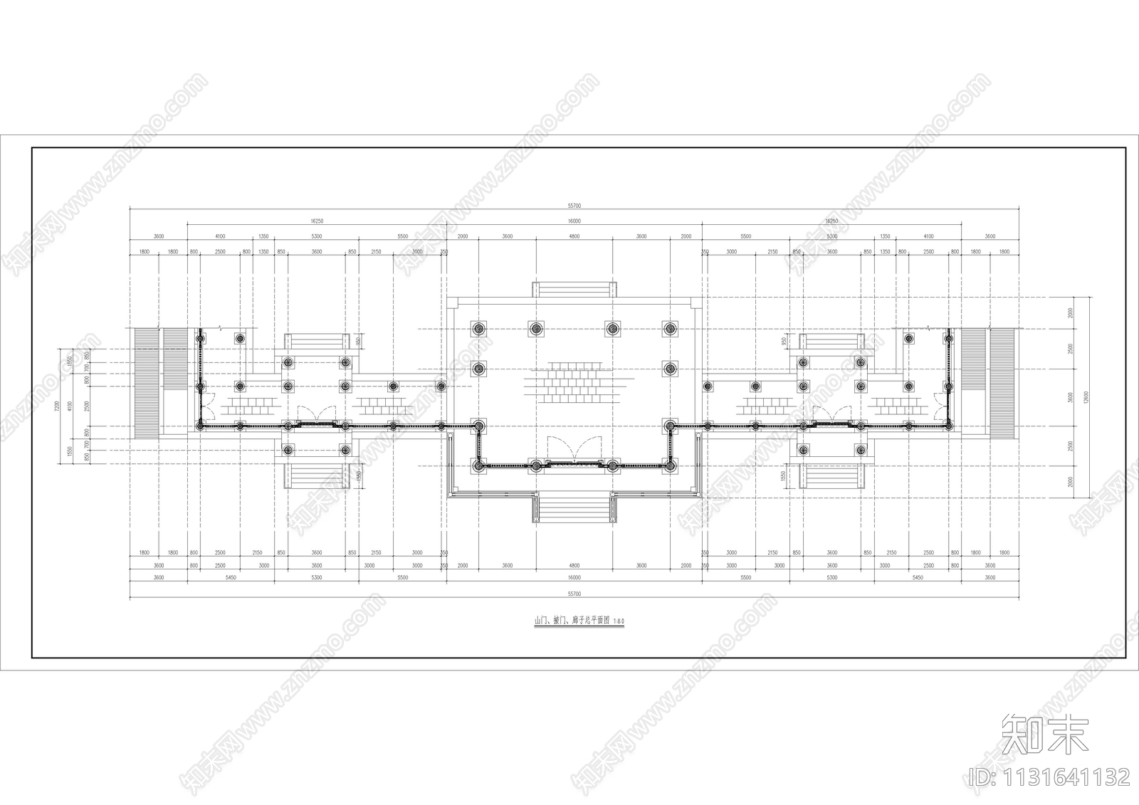 山门掖门连廊古建筑cad施工图下载【ID:1131641132】