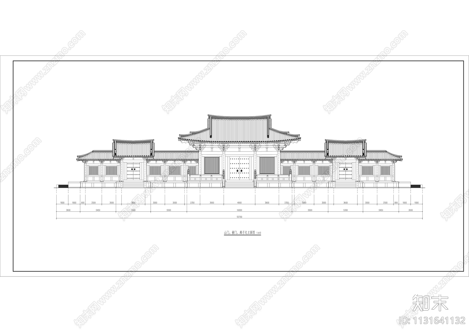 山门掖门连廊古建筑施工图下载【ID:1131641132】