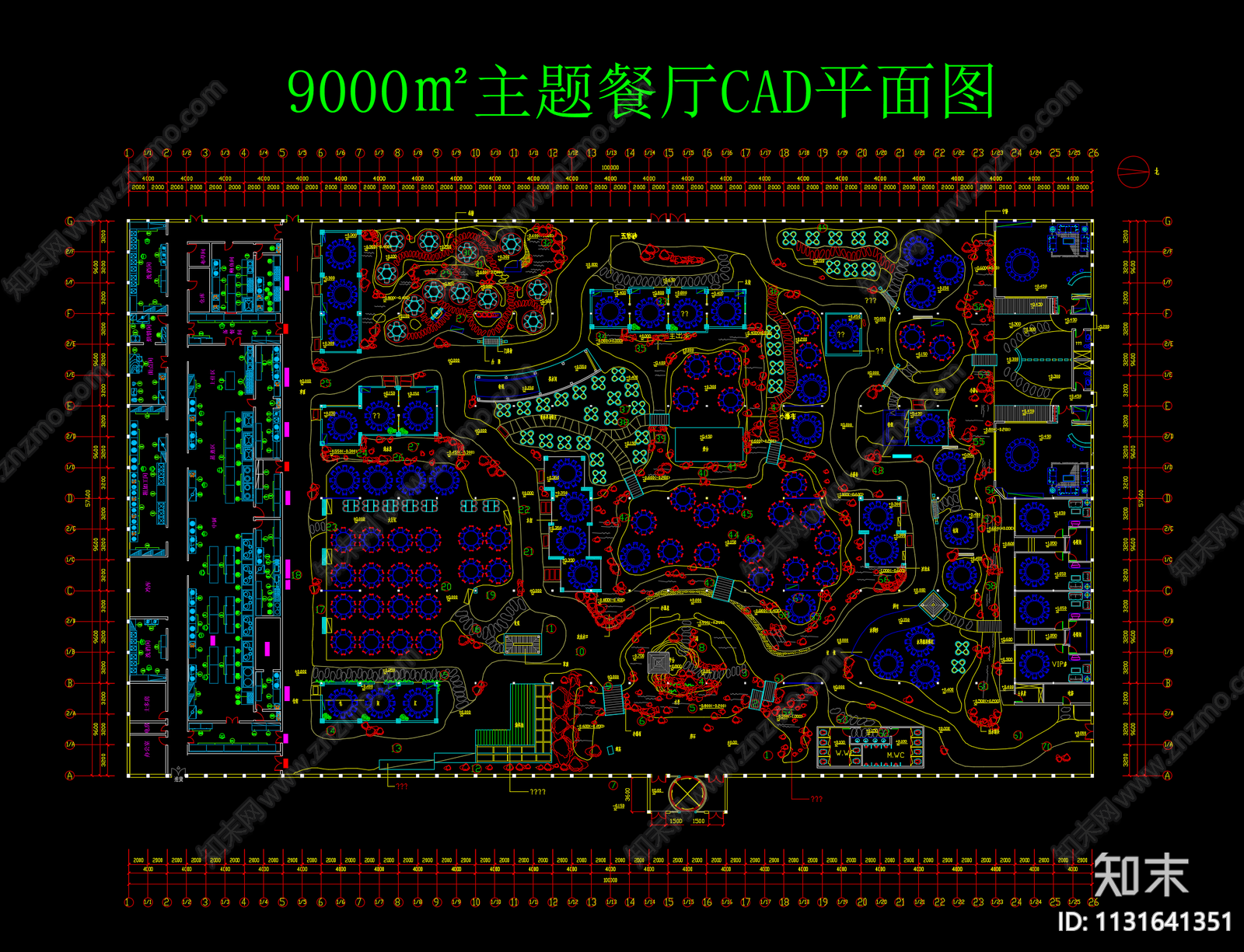 9000㎡主题餐厅平面图施工图下载【ID:1131641351】