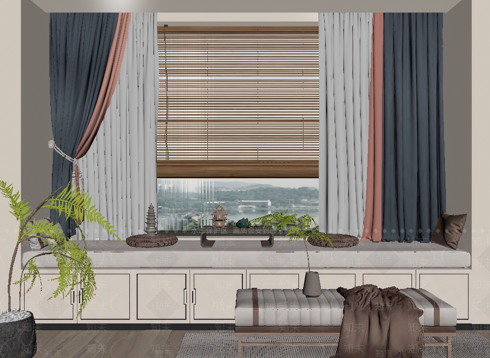 新中式飘窗SU模型下载【ID:1131642865】