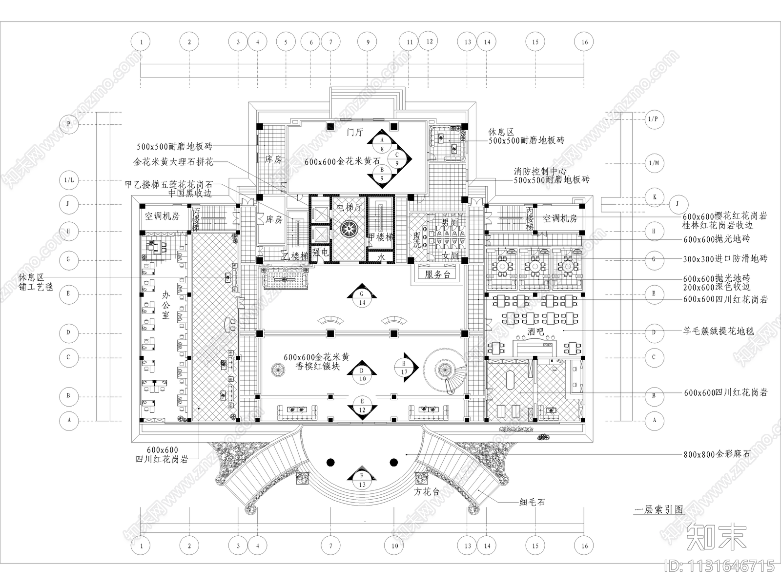 酒店大堂装修cad施工图下载【ID:1131646715】