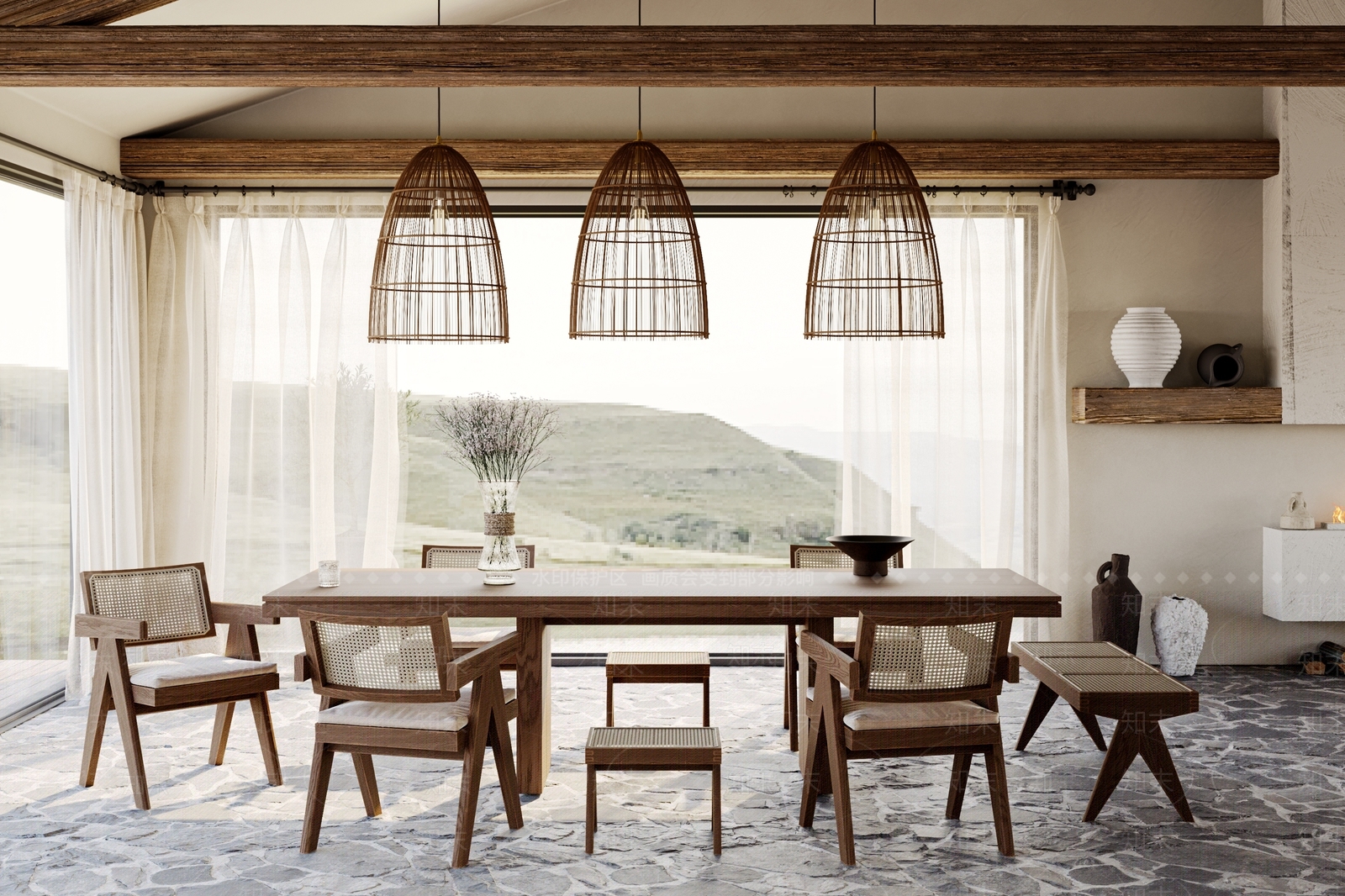 侘寂家居餐厅3D模型下载【ID:1131649145】