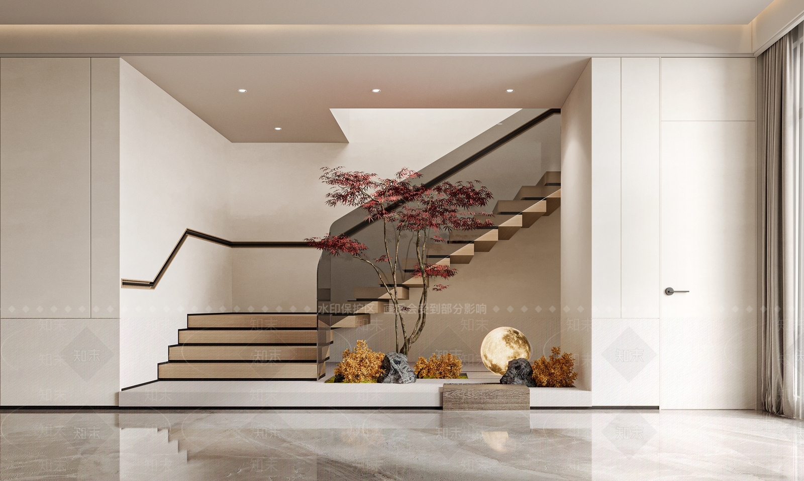 现代奶油风楼梯间3D模型下载【ID:1131666563】