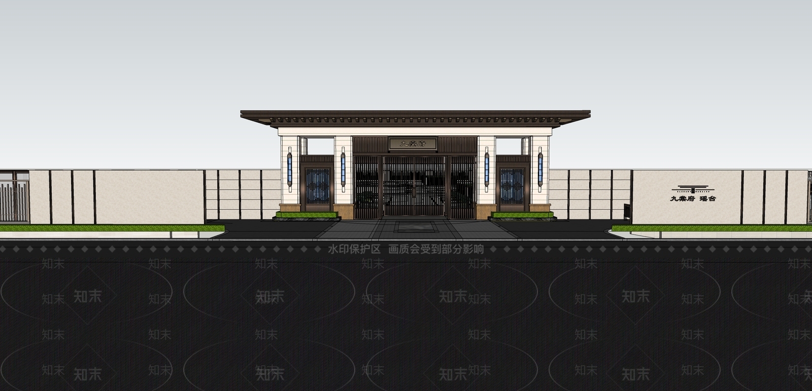 新中式入口大门SU模型下载【ID:1131649888】