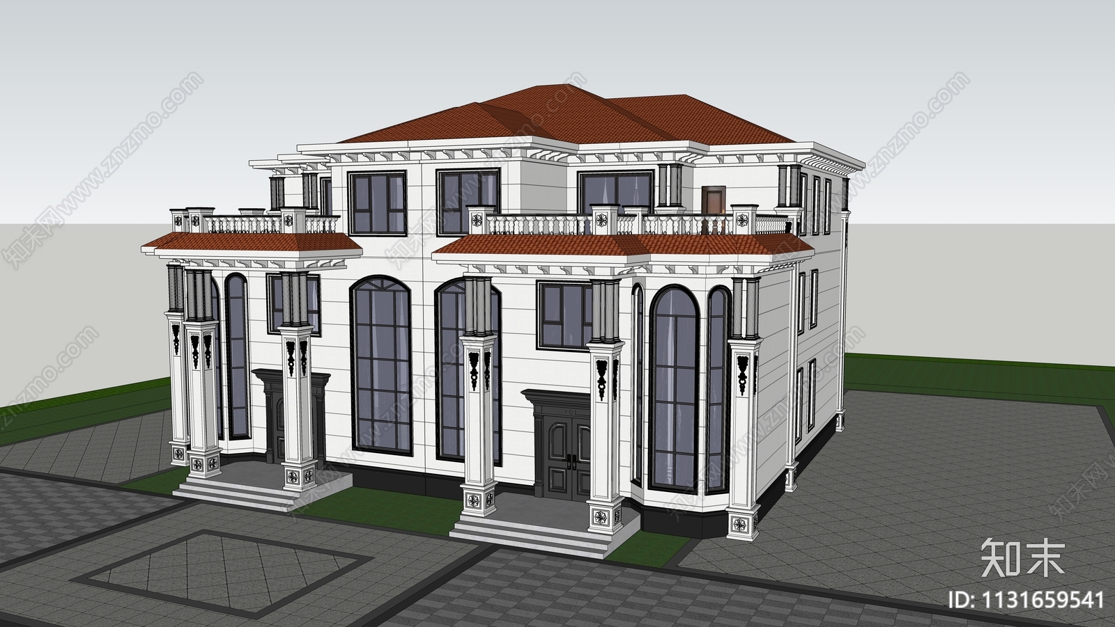 欧式双拼别墅SU模型下载【ID:1131659541】