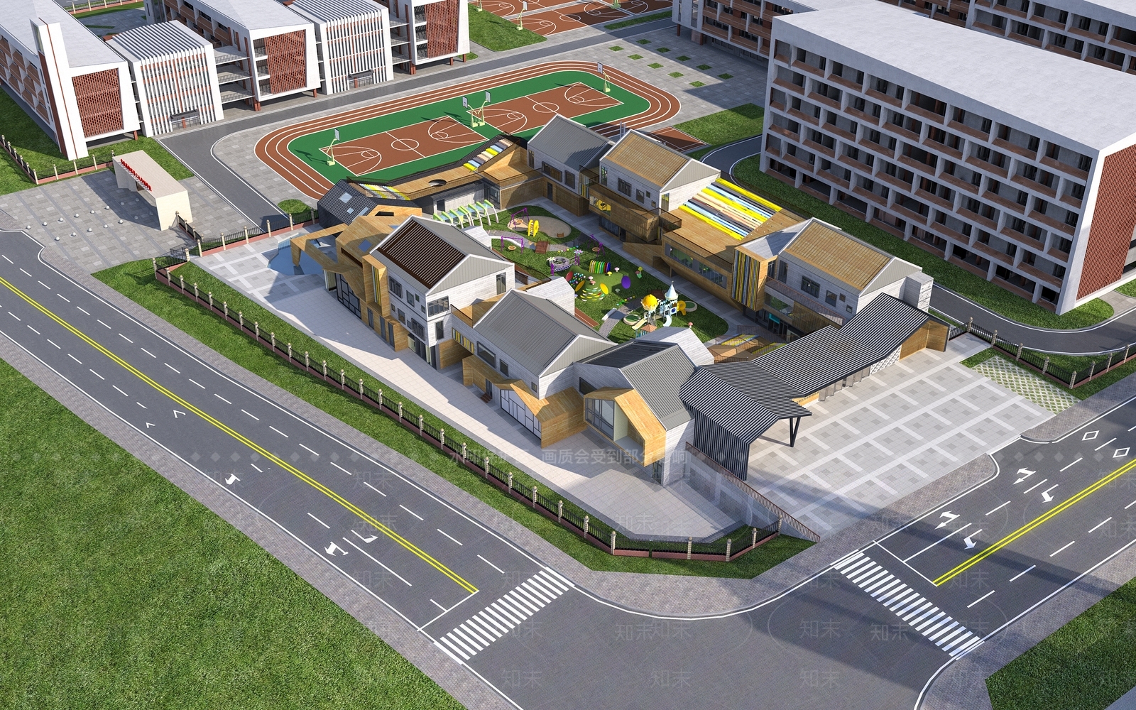 现代18班幼儿园建筑SU模型下载【ID:1131664433】