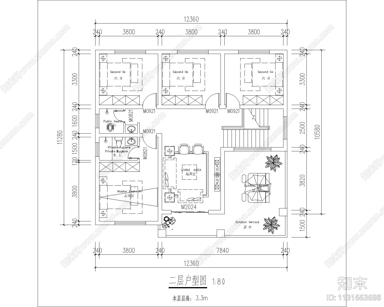 欧式简约别墅建筑平面方案cad施工图下载【ID:1131663698】