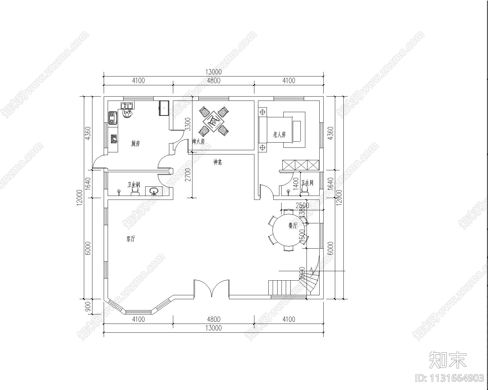 欧式古典别墅建筑平面方案cad施工图下载【ID:1131664903】