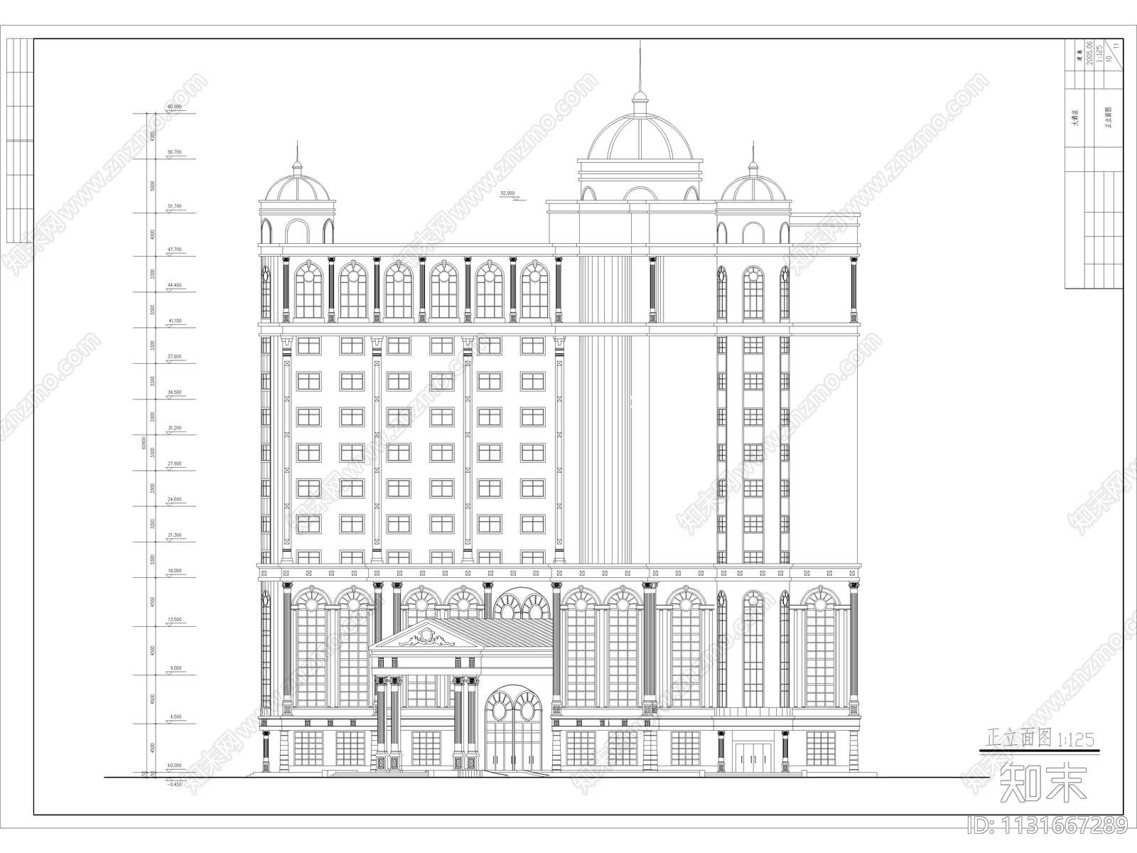 欧式十三层酒店建筑cad施工图下载【ID:1131667289】