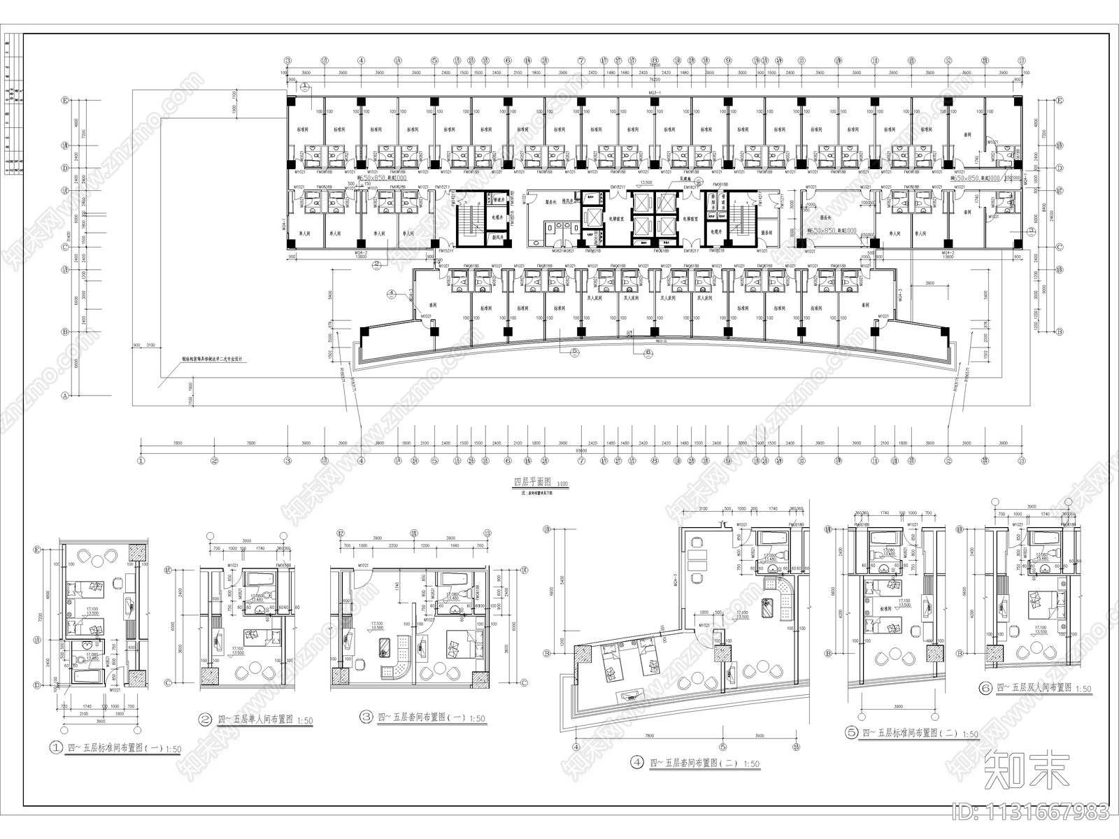 某酒店建筑平面图cad施工图下载【ID:1131667983】