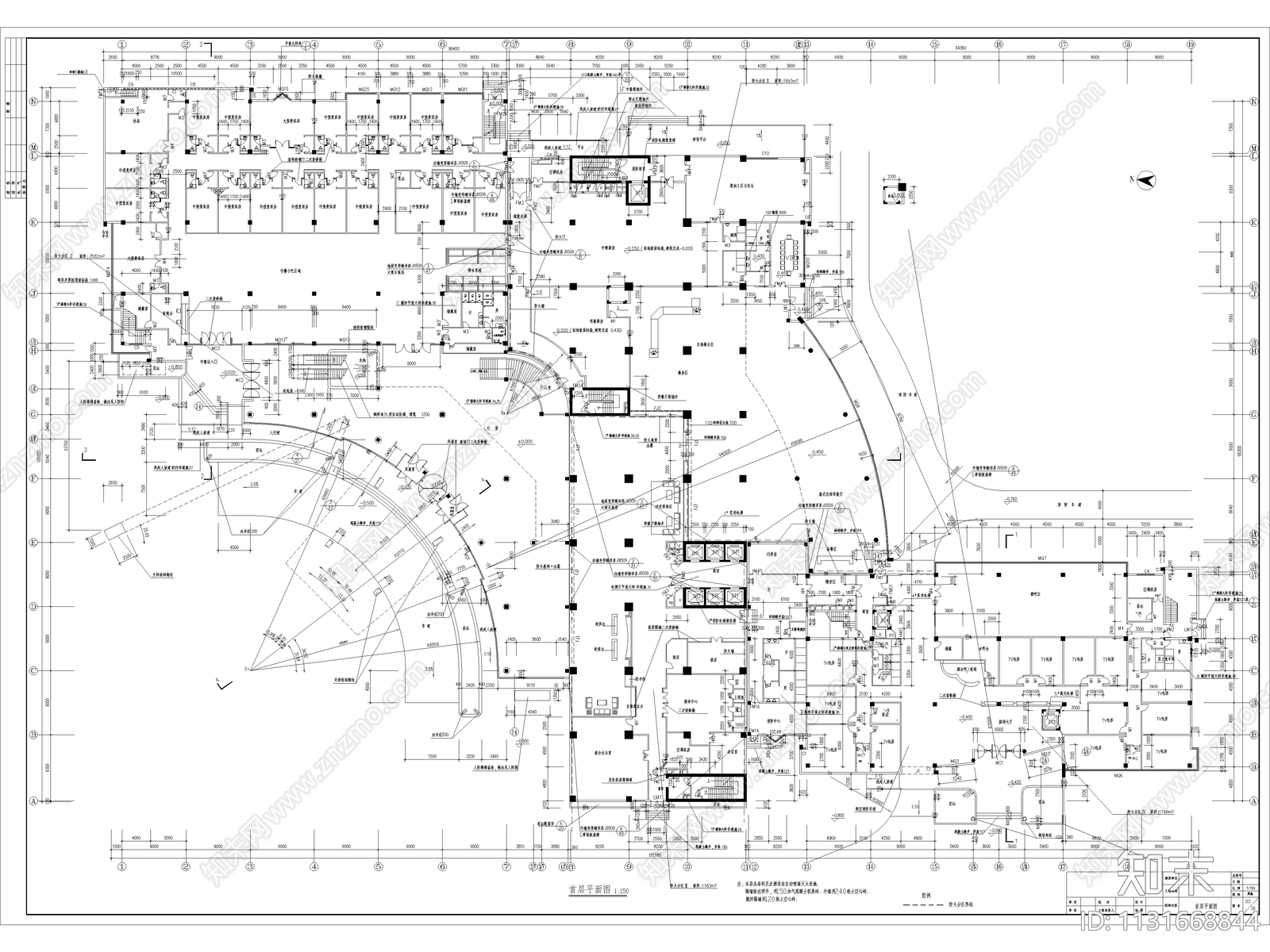 吴江海悦花园大酒店建筑cad施工图下载【ID:1131668844】