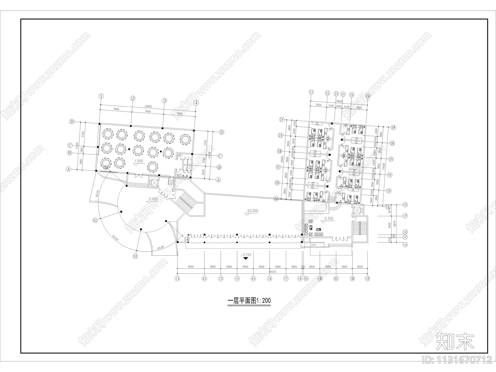 五层U字型酒店施工图下载【ID:1131670712】