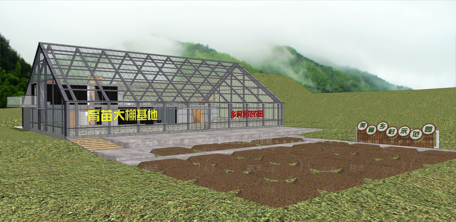现代乡村植物育苗大棚SU模型下载【ID:1131673991】