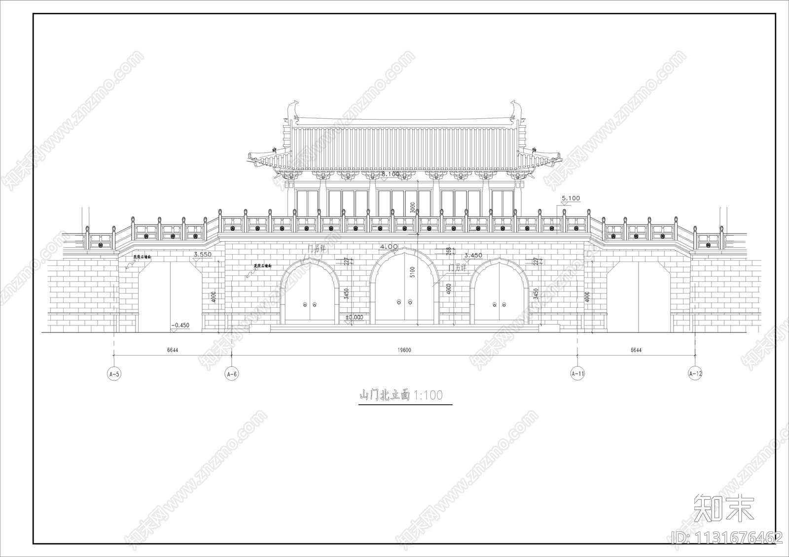 仿古城门建筑cad施工图下载【ID:1131676462】