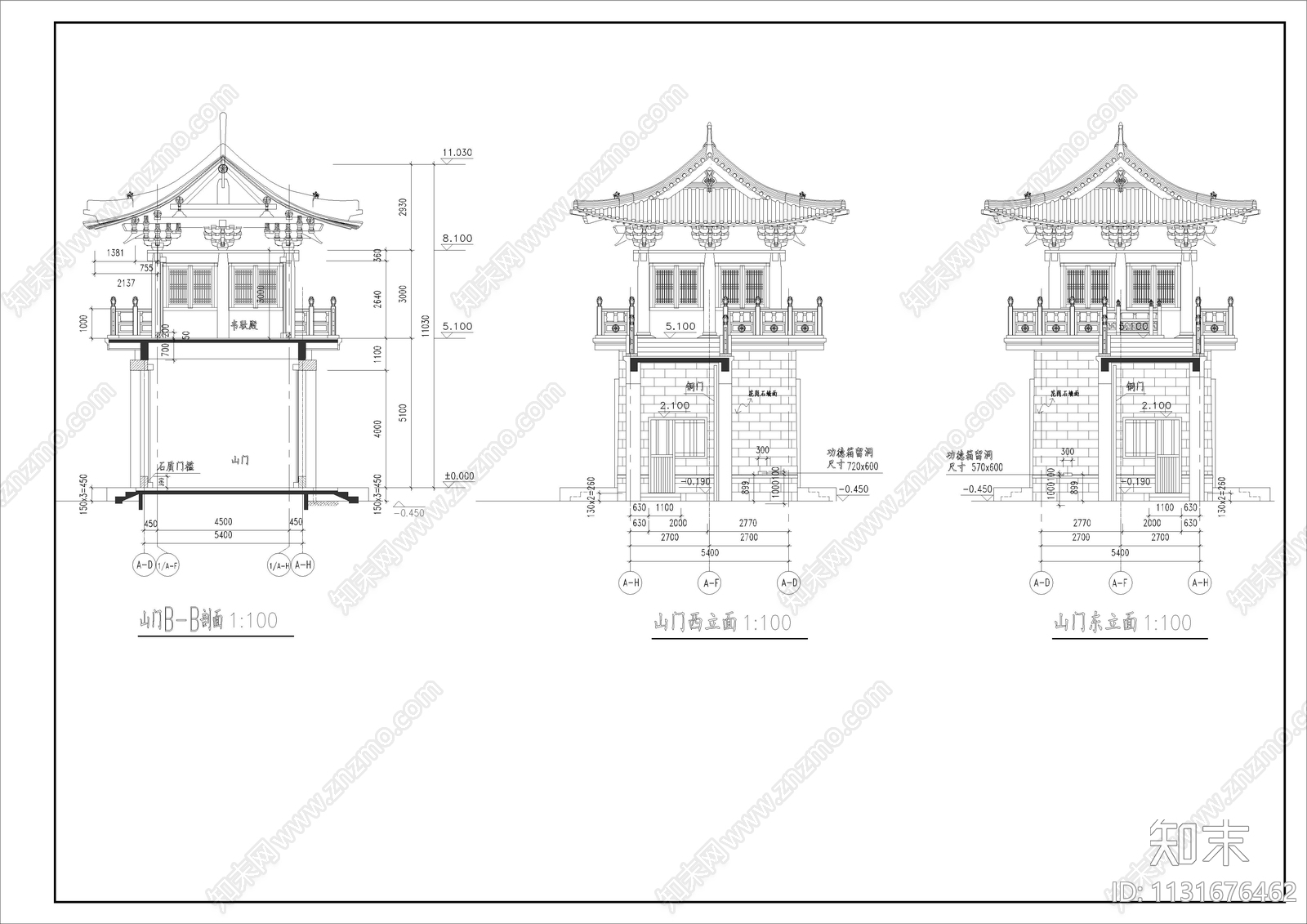 仿古城门建筑cad施工图下载【ID:1131676462】