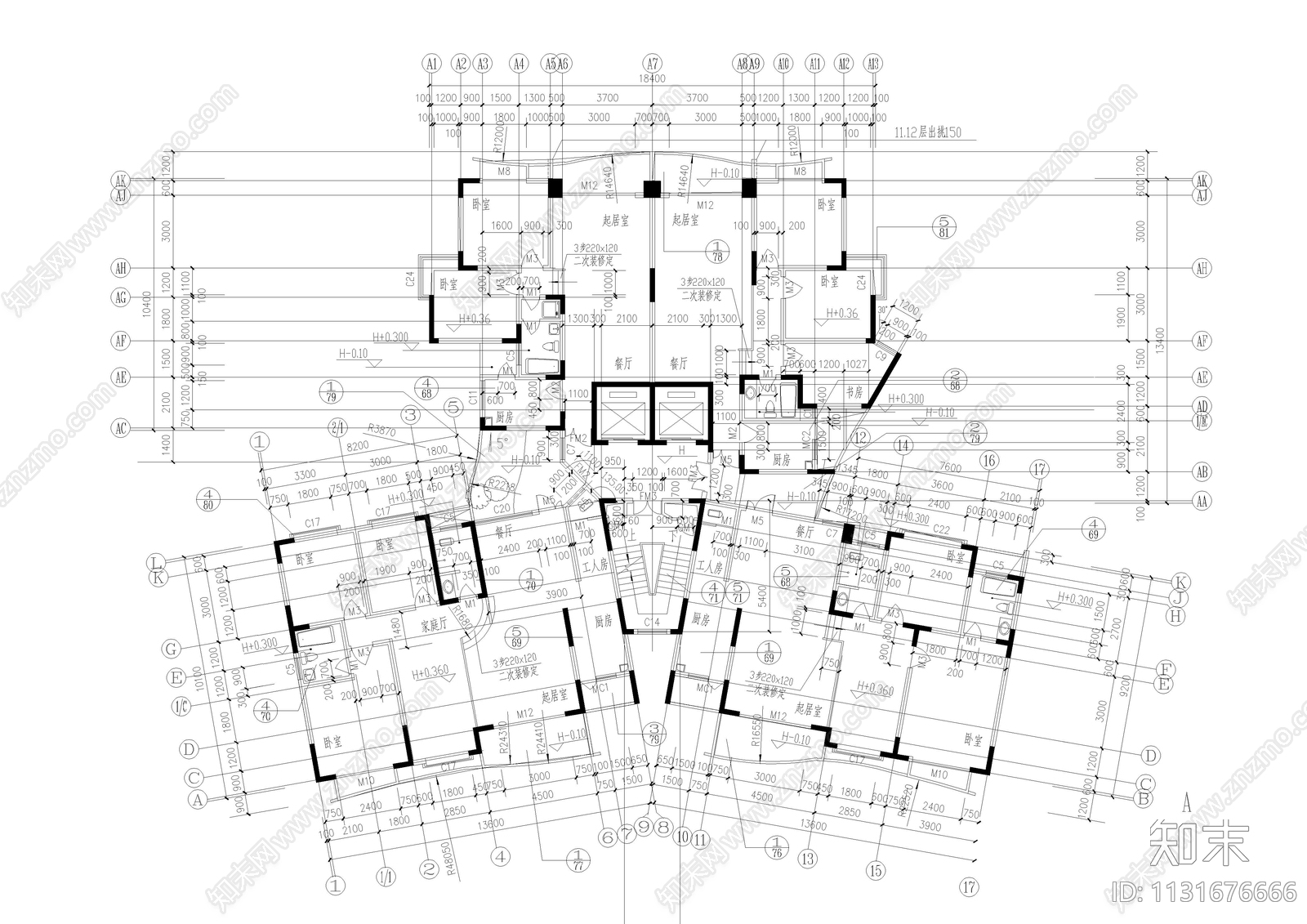 建筑户型合集平面图施工图下载【ID:1131676666】