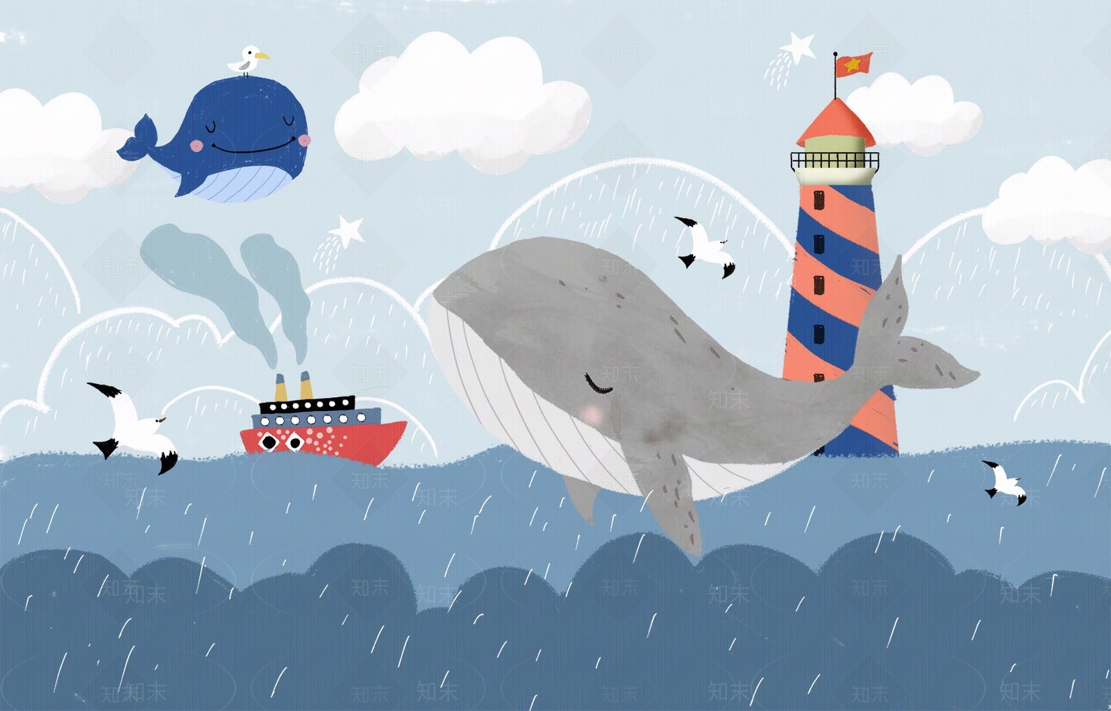 海洋卡通儿童壁画贴图下载【ID:1131683694】