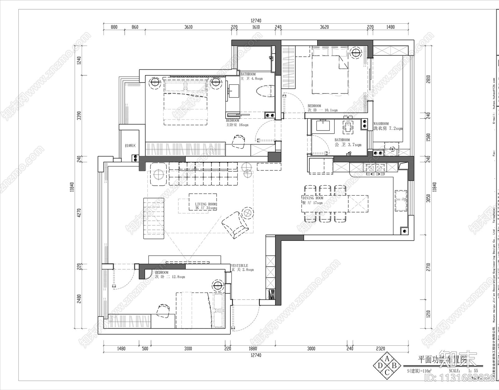 法式奶油风平层家装室内施工图下载【ID:1131683826】