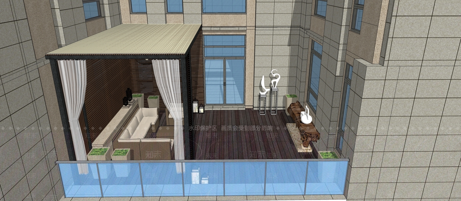 现代别墅阳台SU模型下载【ID:1131686750】