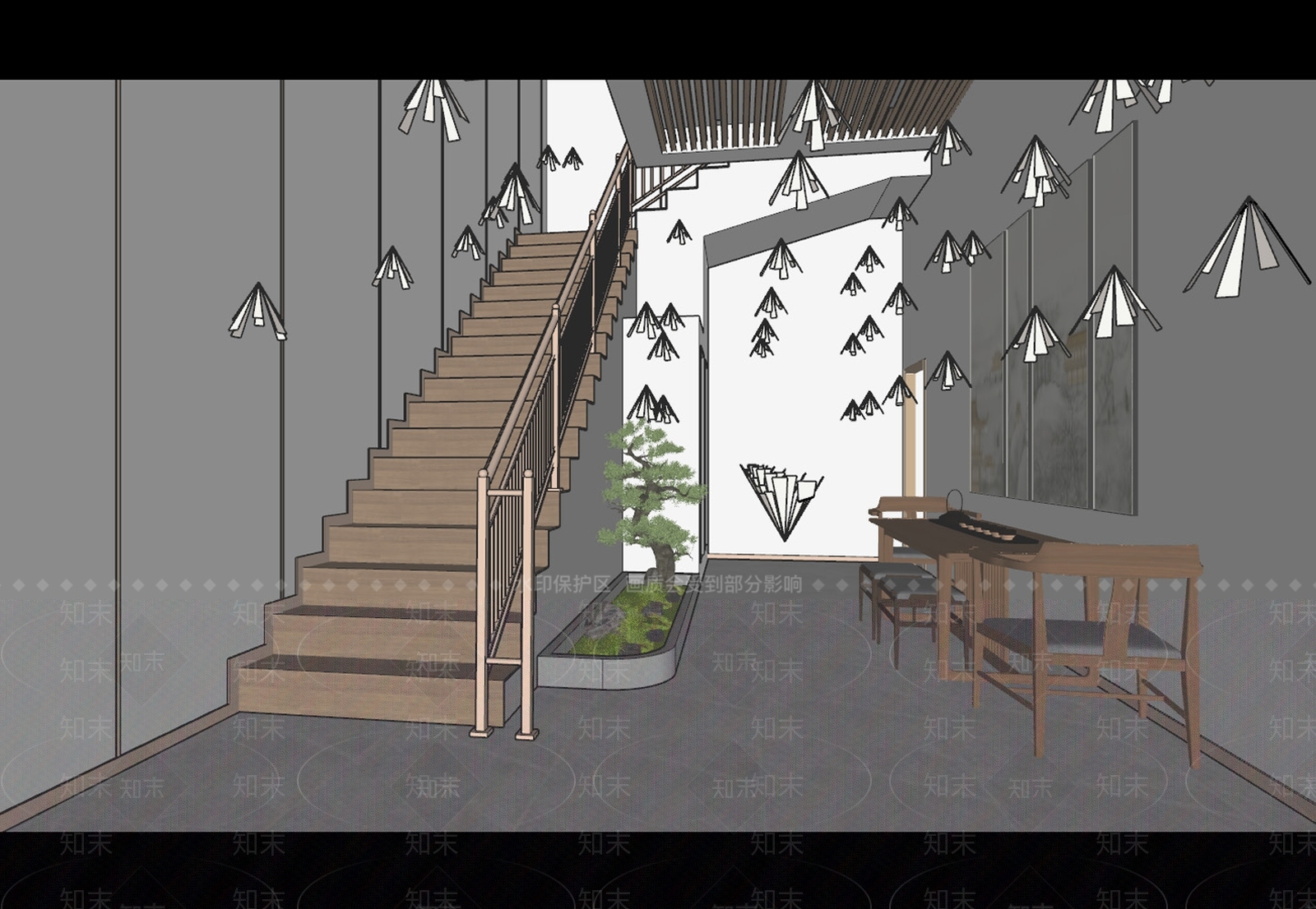 新中式美容院楼梯间SU模型下载【ID:1131690418】