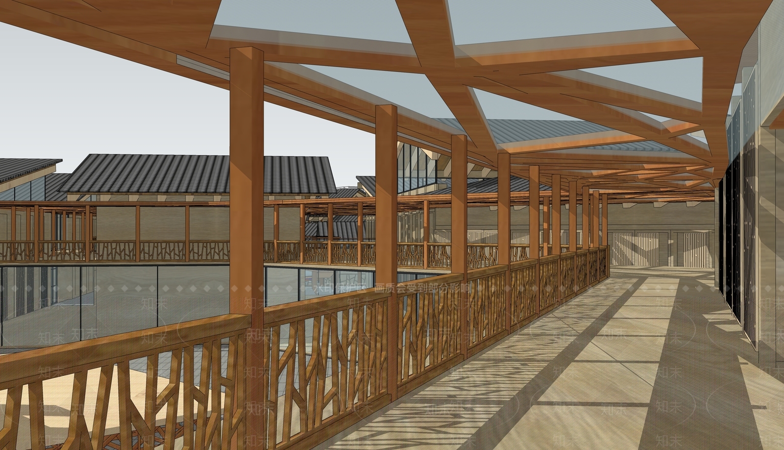 新中式展览馆建筑SU模型下载【ID:1131693657】
