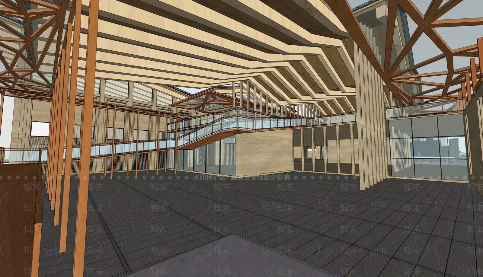 新中式展览馆建筑SU模型下载【ID:1131693657】