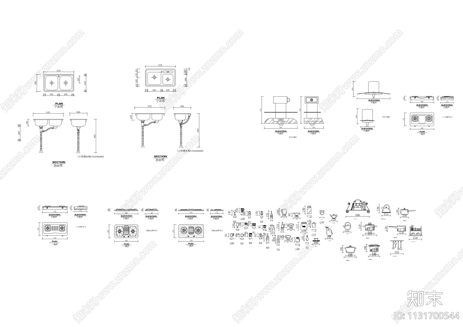 家居厨房立面图cad施工图下载【ID:1131700544】