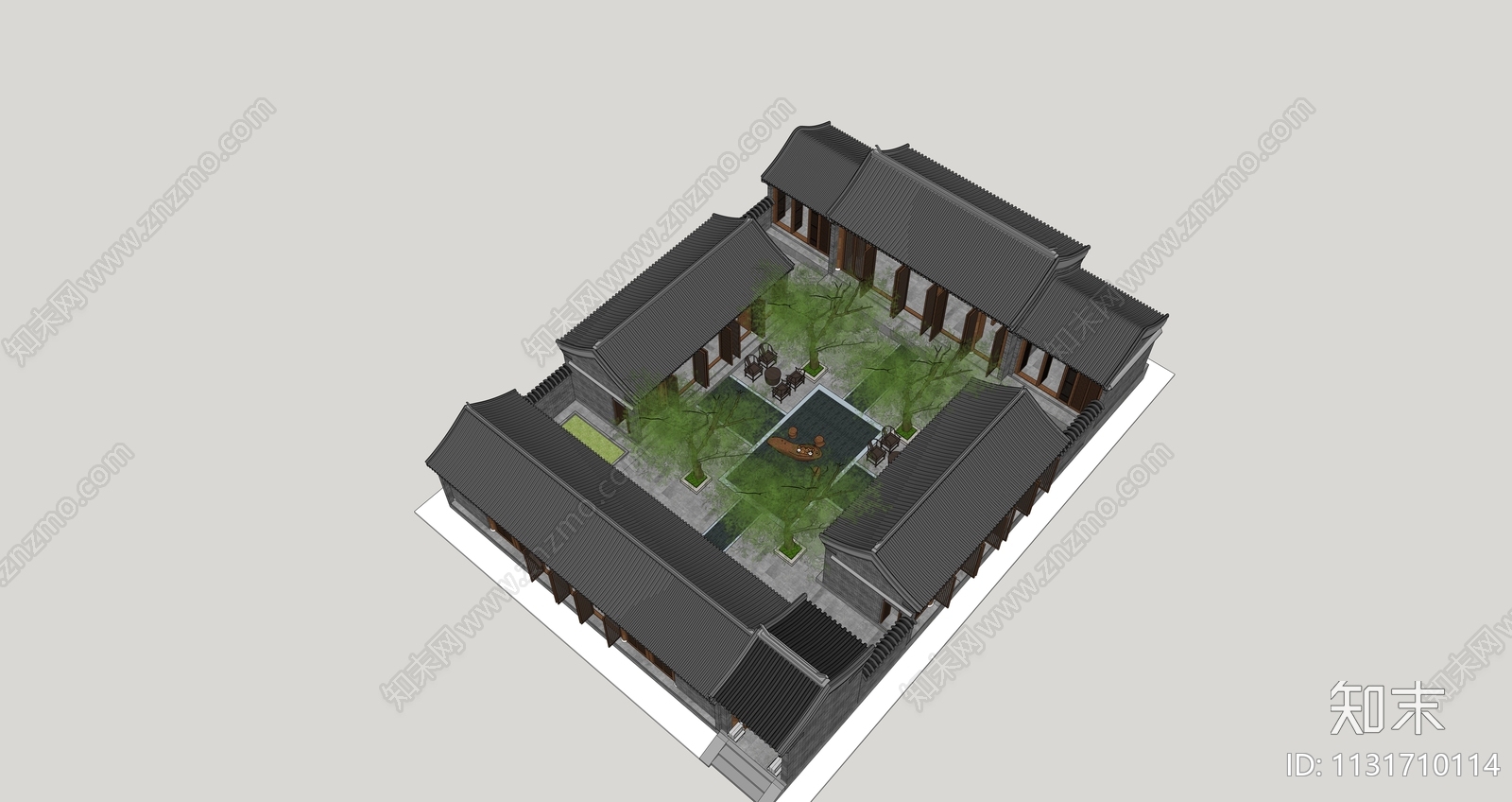 中式四合院SU模型下载【ID:1131710114】