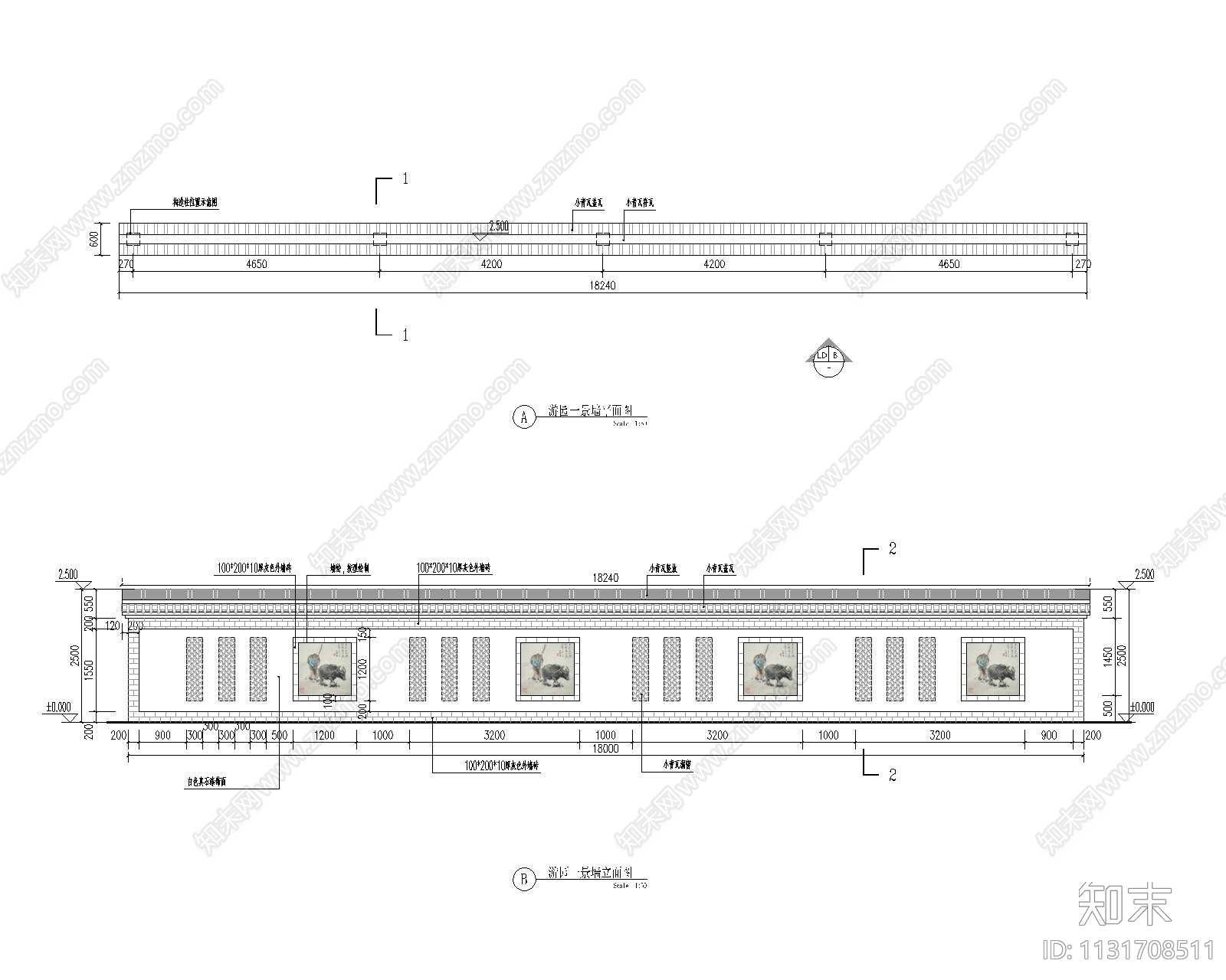 乡村仿古文化景墙cad施工图下载【ID:1131708511】