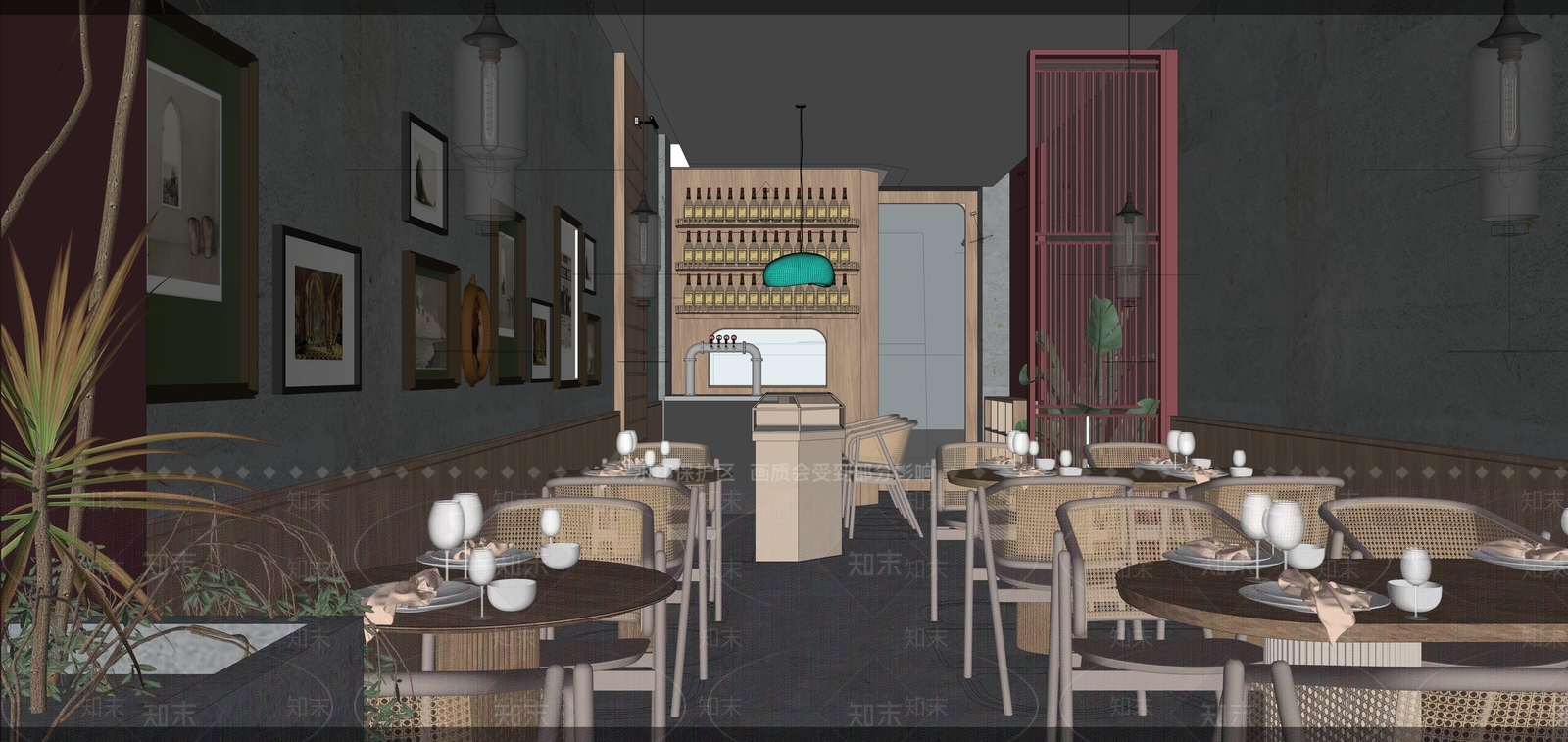 现代西餐厅SU模型下载【ID:1131710061】