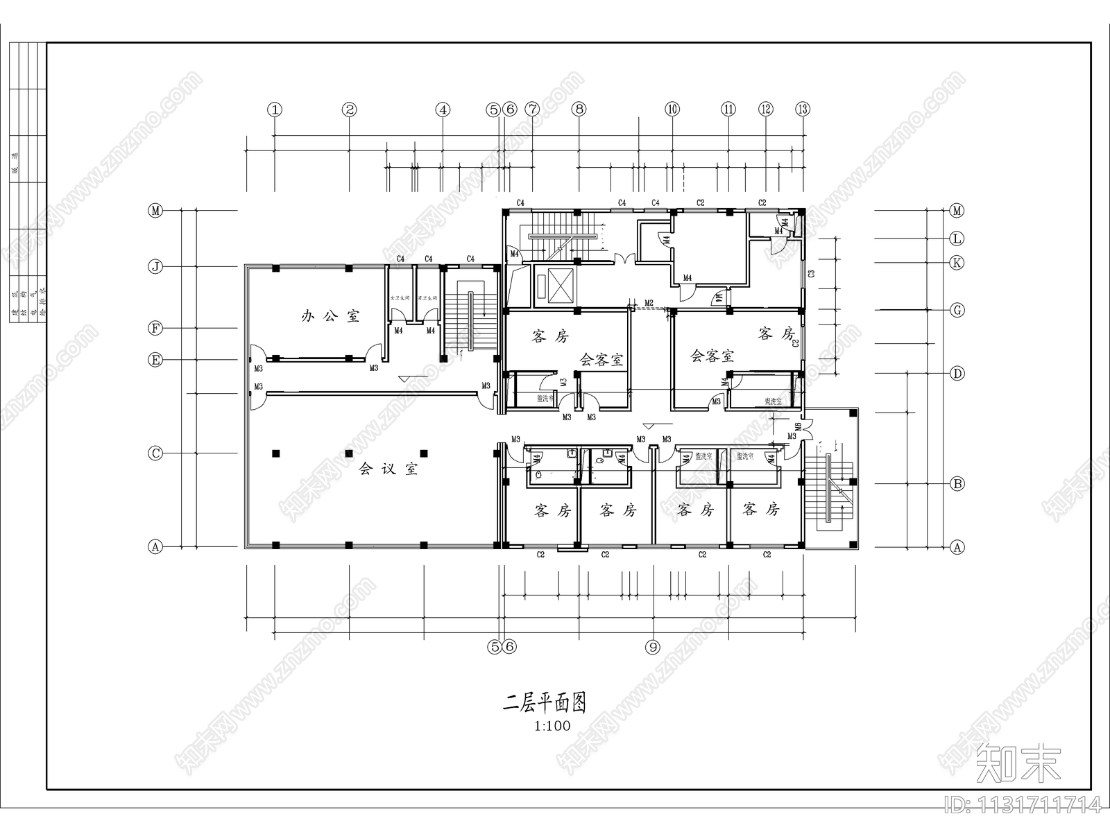 十二层酒店建筑cad施工图下载【ID:1131711714】