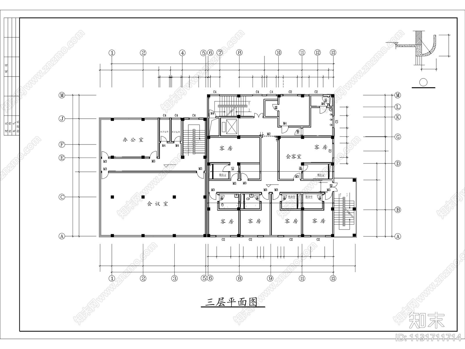 十二层酒店建筑cad施工图下载【ID:1131711714】