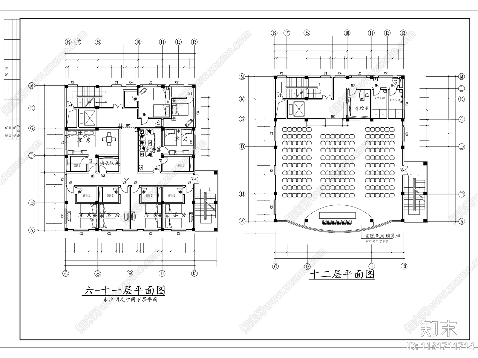 十二层酒店建筑cad施工图下载【ID:1131711714】