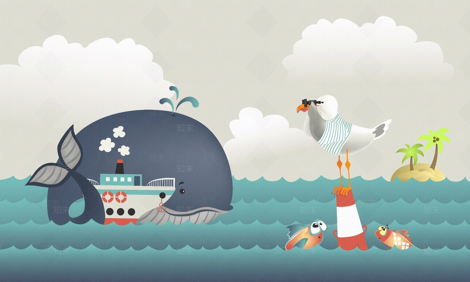 现代儿童动漫海洋壁画贴图下载【ID:1131715028】