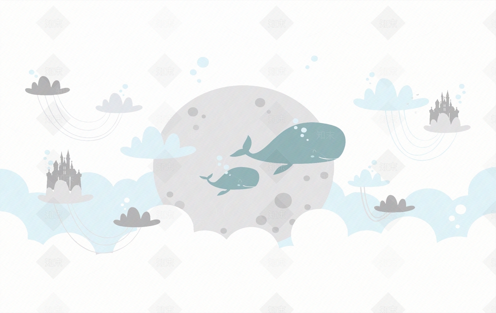 现代儿童海洋鲸鱼壁纸贴图下载【ID:1131768677】