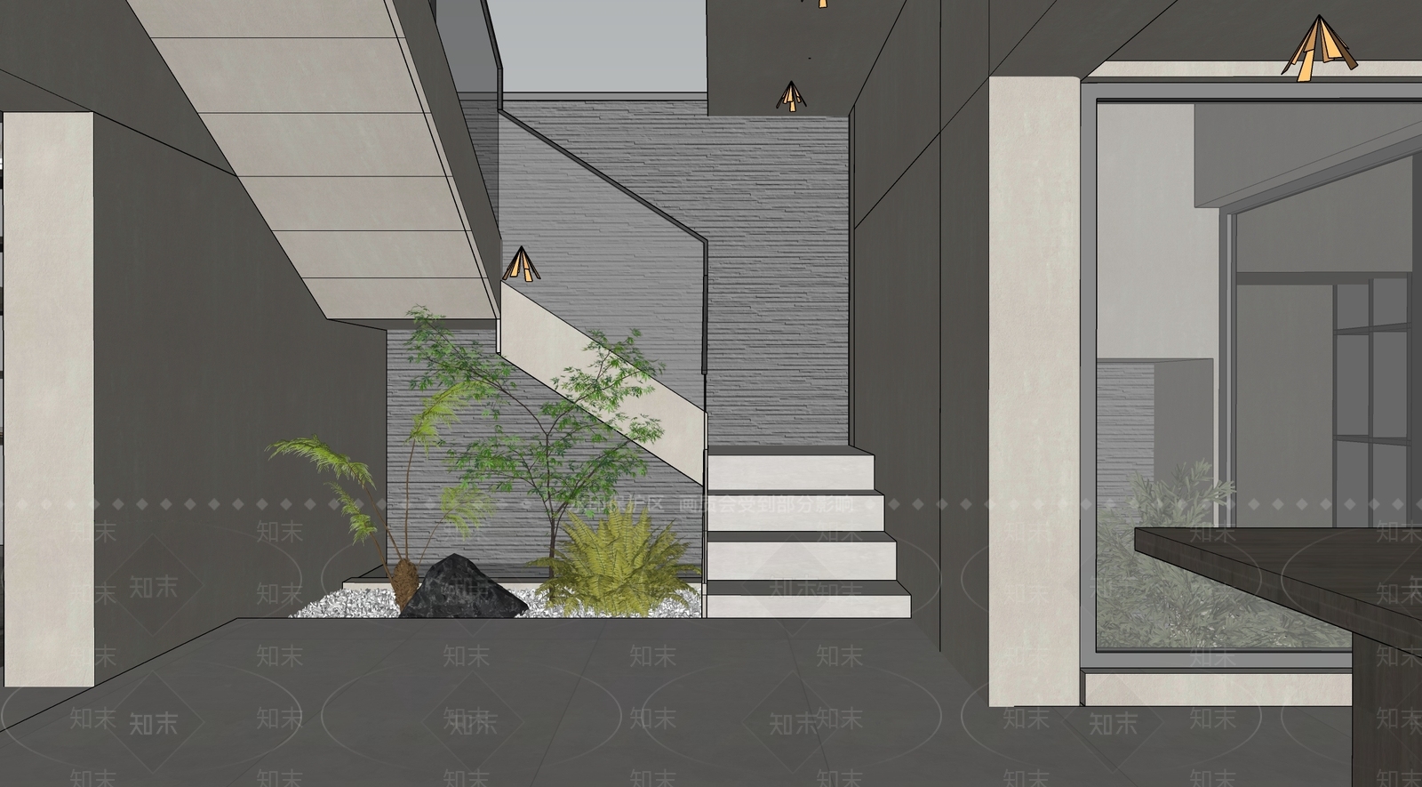 现代楼梯间造景观SU模型下载【ID:1131727396】