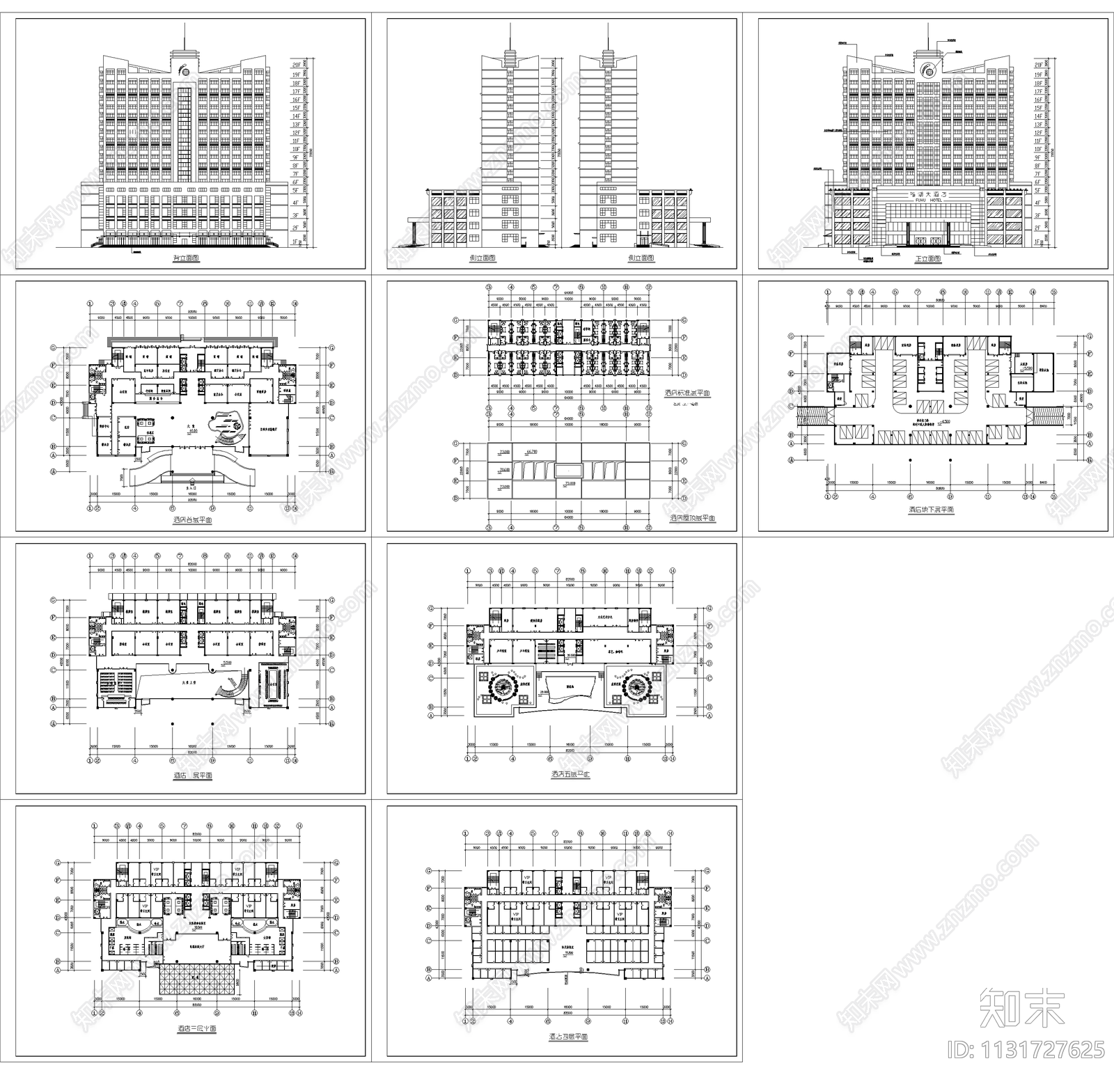 现代二十层酒店建筑cad施工图下载【ID:1131727625】