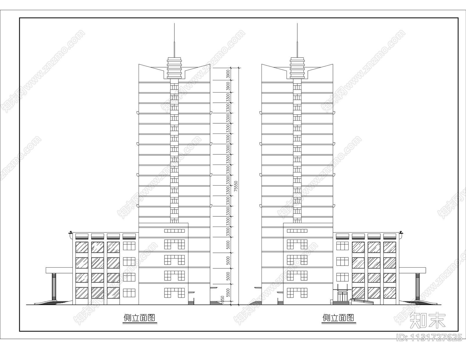 现代二十层酒店建筑cad施工图下载【ID:1131727625】