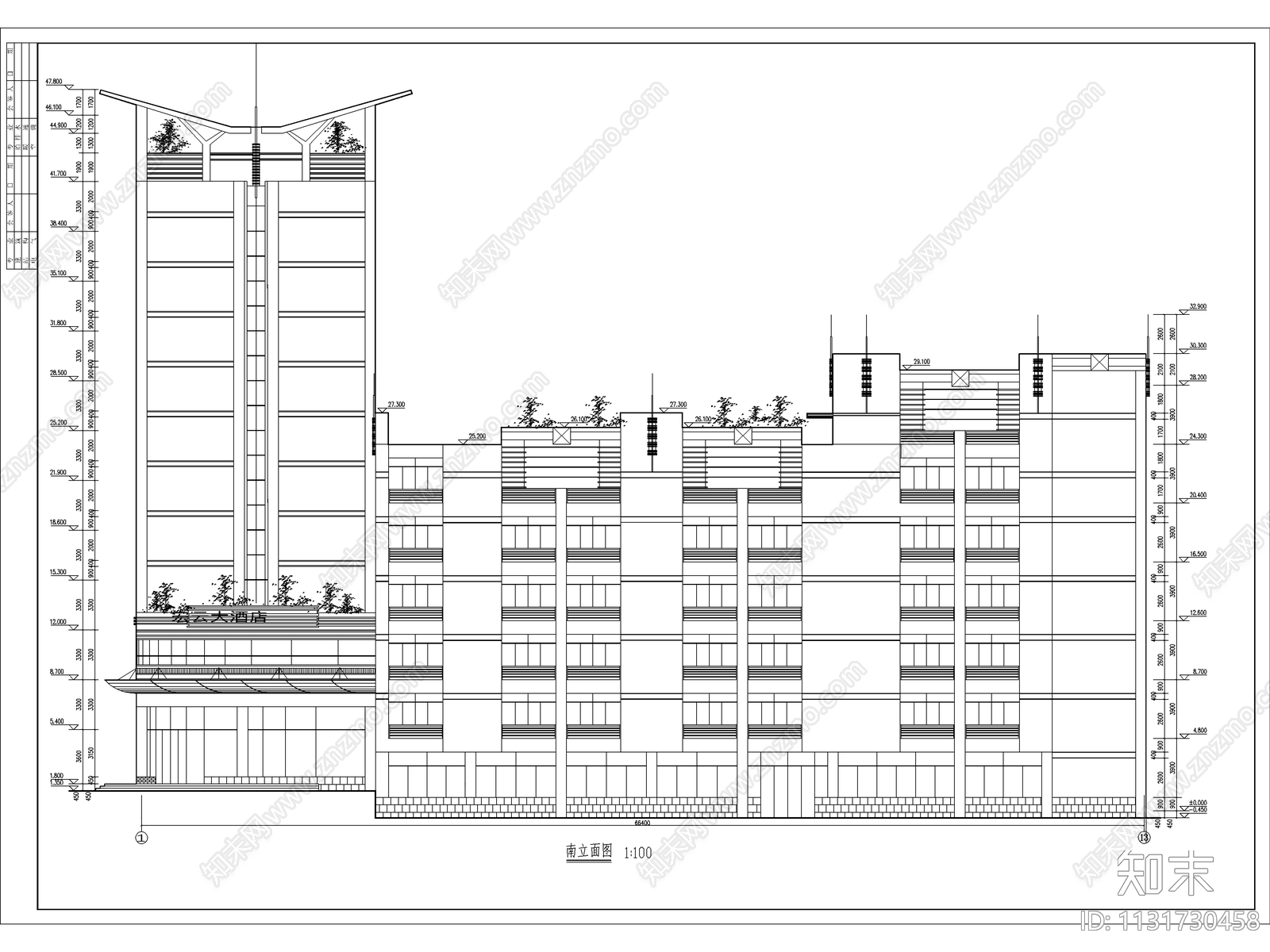 十二层酒店建筑cad施工图下载【ID:1131730458】