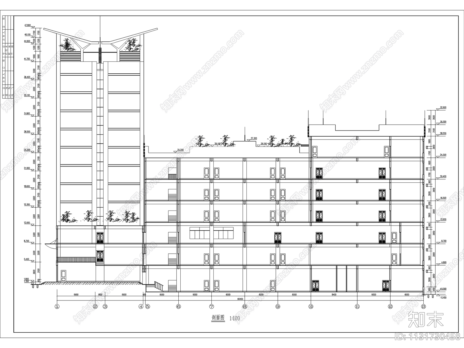 十二层酒店建筑cad施工图下载【ID:1131730458】