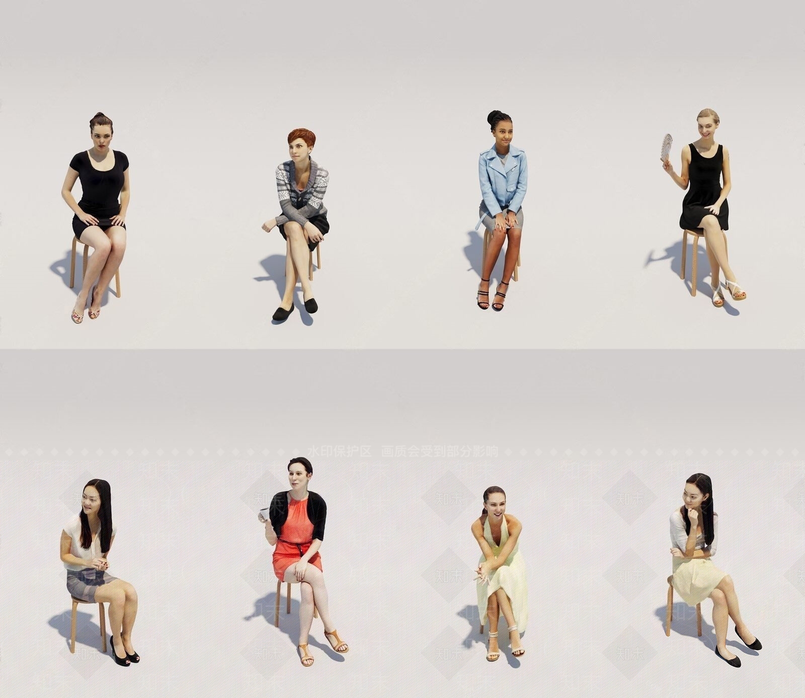 女士坐姿人物组合SU模型下载【ID:1131732407】