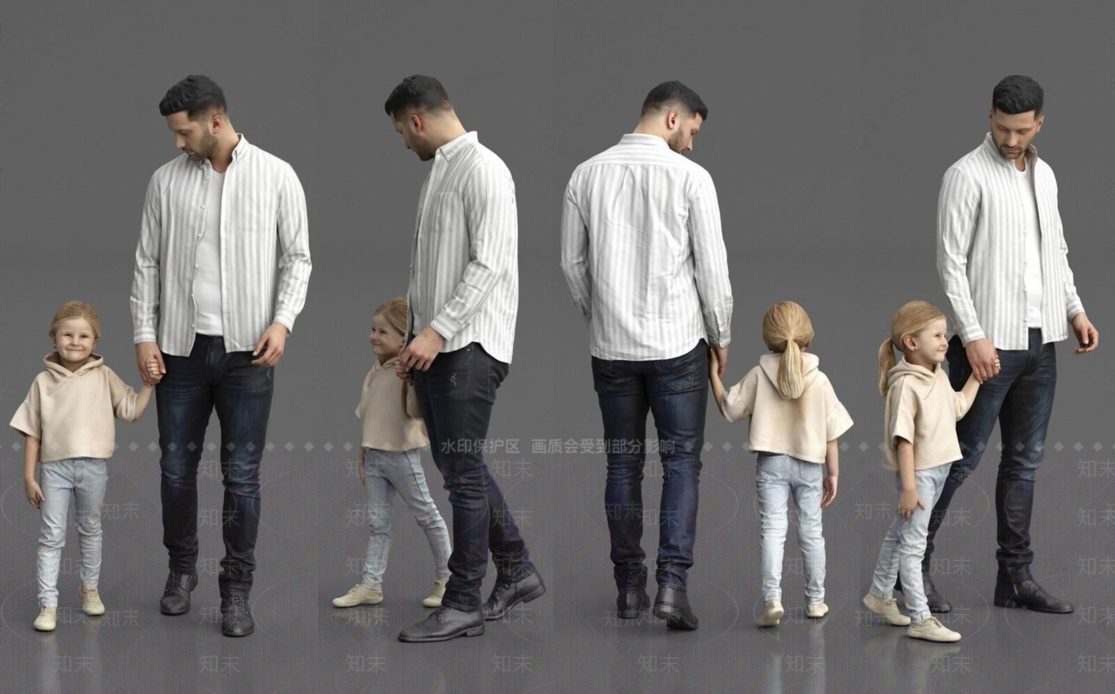 欧美父女小女孩人物组合SU模型下载【ID:1131732633】