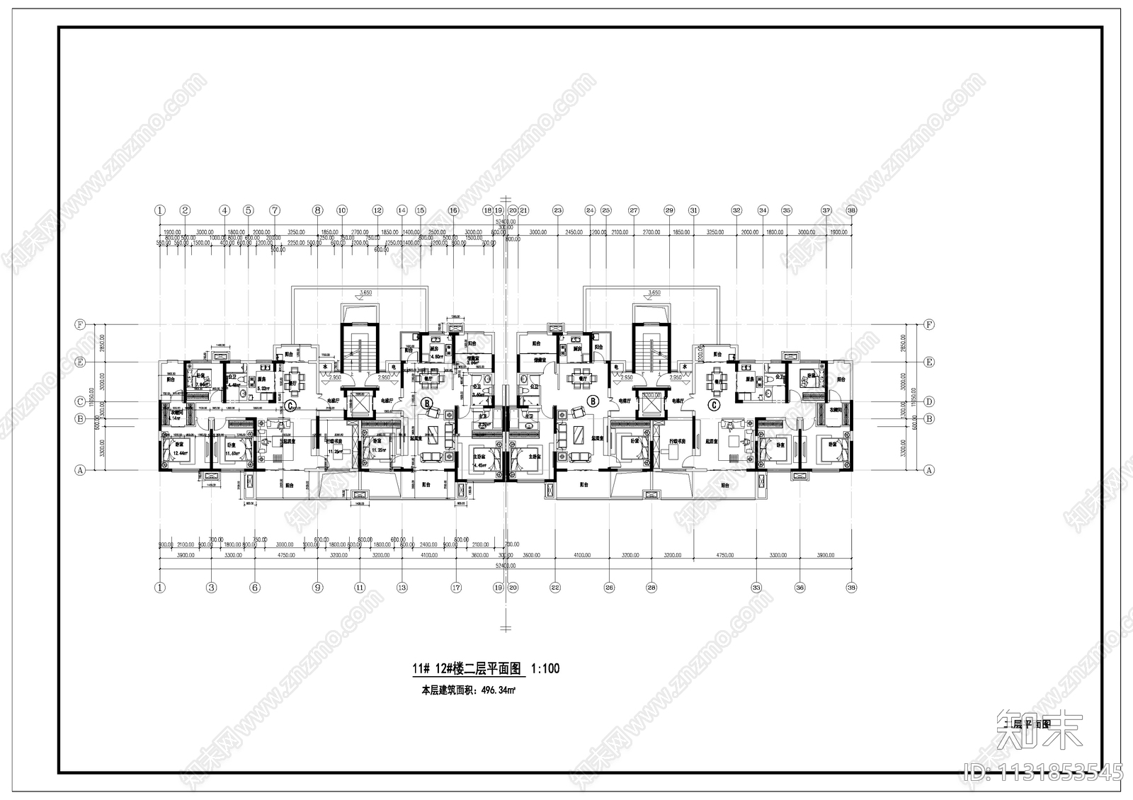 四面宽大阳台小高层住宅建筑cad施工图下载【ID:1131853545】