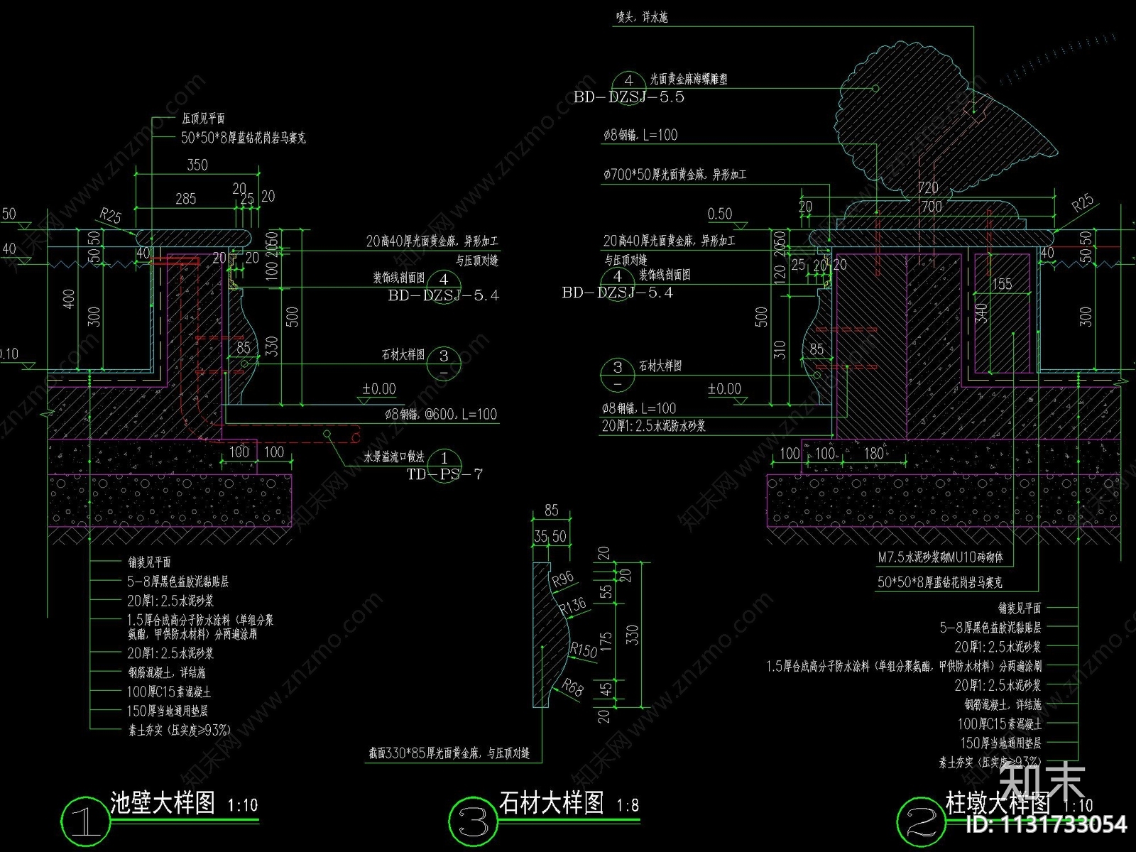 欧式花钵水景详图施工图下载【ID:1131733054】