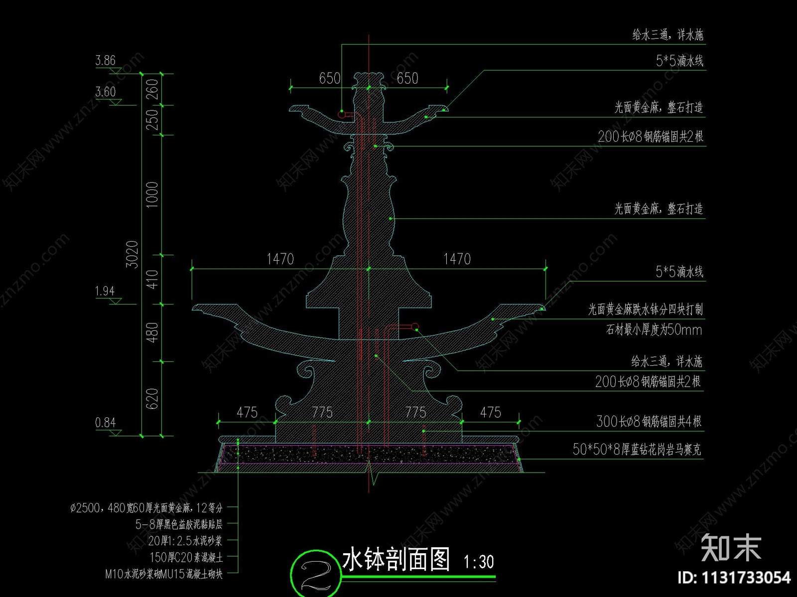 欧式花钵水景详图施工图下载【ID:1131733054】