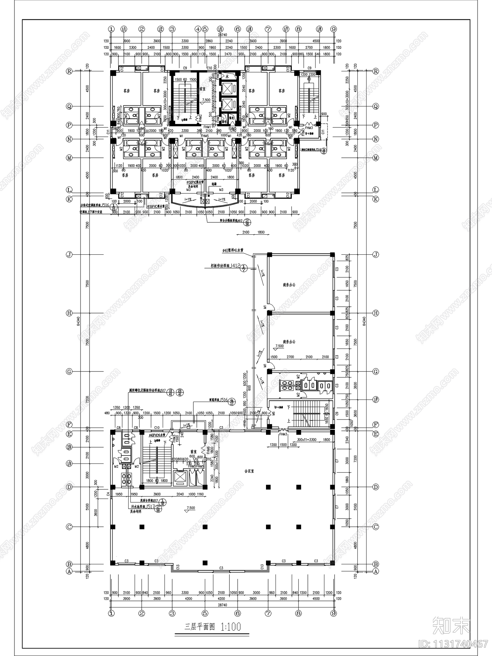 宾馆建筑全套cad施工图下载【ID:1131740467】